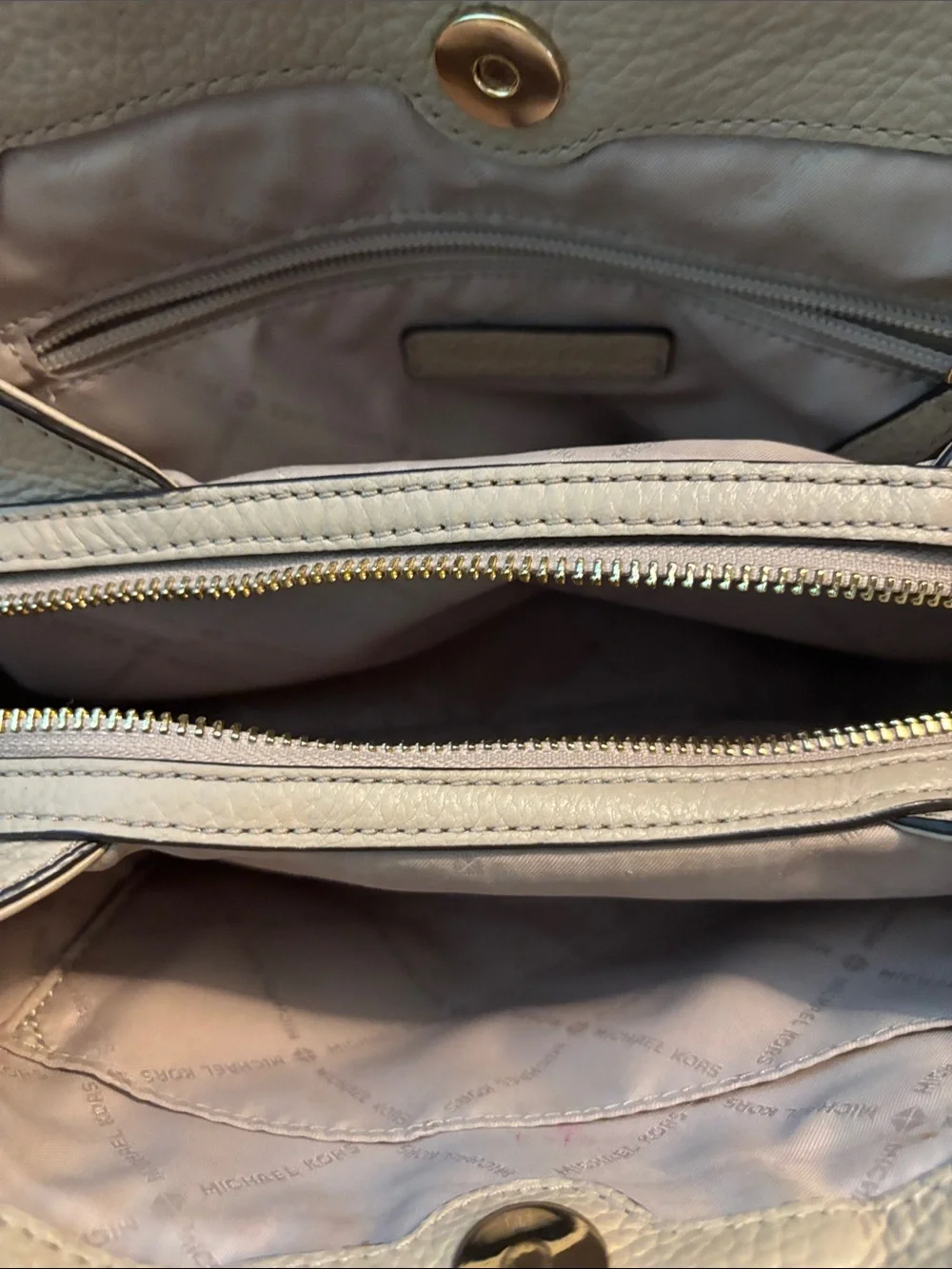 Michael Kors Taupe Pebbled Leather Shoulder Bag with Gold Chain